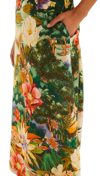 Oriental Garden Short Sleeve Maxi Dress