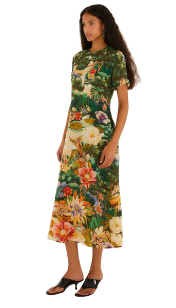 Oriental Garden Short Sleeve Maxi Dress