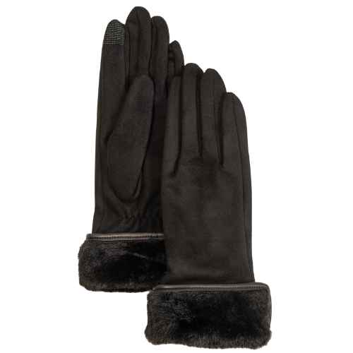 Stretch Suede Faux Fur Cuff Gloves