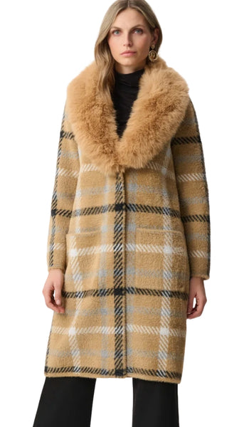 Plaid Coat With Detachable Faux Fur Collar