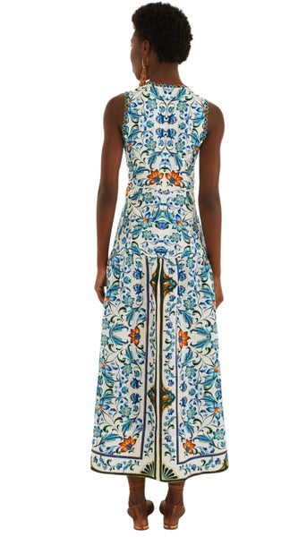 Flora Tile Off White Midi Dress