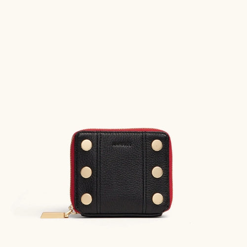 5 North Wallet-Black, Brushed Gold, Red Zip