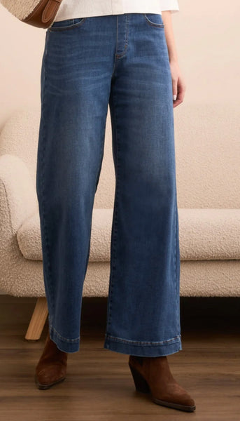Audrey Pull On Wide Jeans - Fade Blue