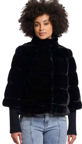 Faux Fur Jacket With Knitted Sleeve