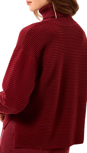 Turtle Neck High Low Sweater With Side Slit