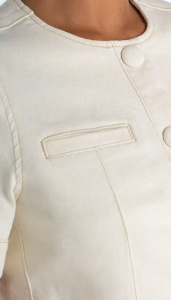 Collarless Short Sleeve Cropped Jacket