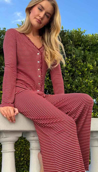 Long Sleeve Pj Top-Pretty Stripes