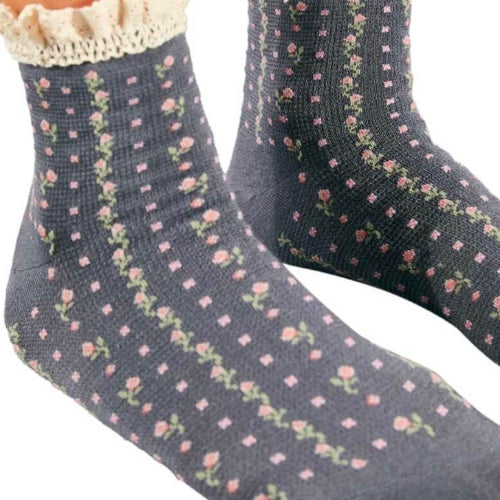 Rosebud Waffle Knit Ankle Socks
