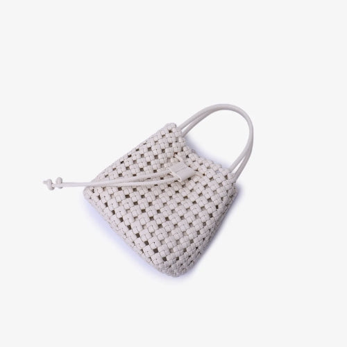 Perrie Bucket Mini Woven Square Tote - Off White