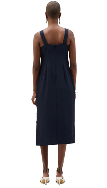 Woven Twill Straight Dress With Contras Trim