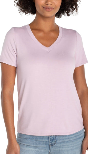 Short Sleeve V Neck Knit Tee