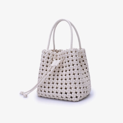 Perrie Bucket Mini Woven Square Tote - Off White