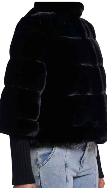 Faux Fur Jacket With Knitted Sleeve