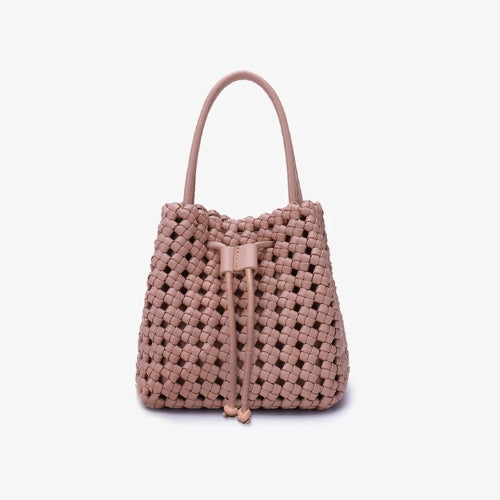 Perrie Bucket Mini Woven Square Tote - Light Tan