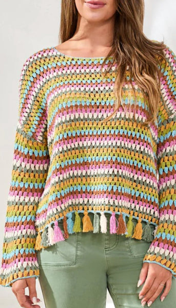 Long Bell Sleeve Sweater With Tassel