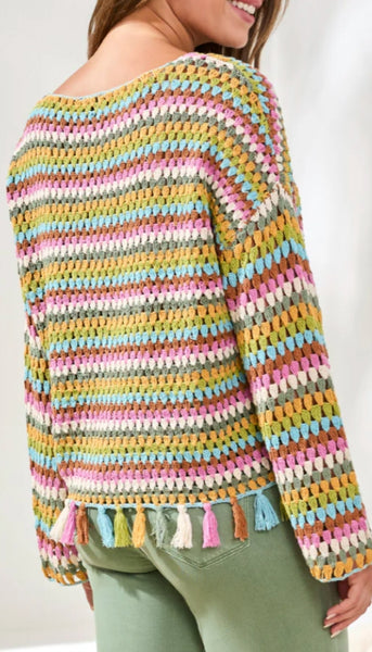 Long Bell Sleeve Sweater With Tassel