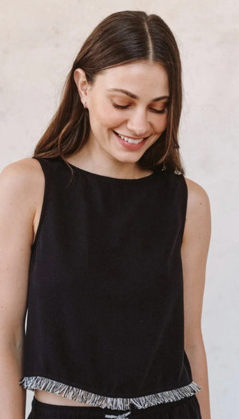 Sleeveless Fray Trim Tank