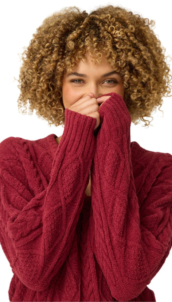 Long Sleeve Cozy Chenille Cable Knit