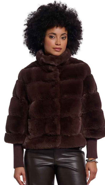 Faux Fur Jacket With Knitted Sleeve