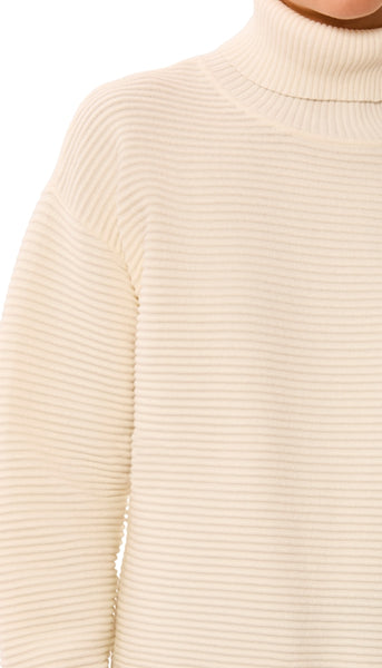 Turtle Neck High Low Sweater With Side Slit