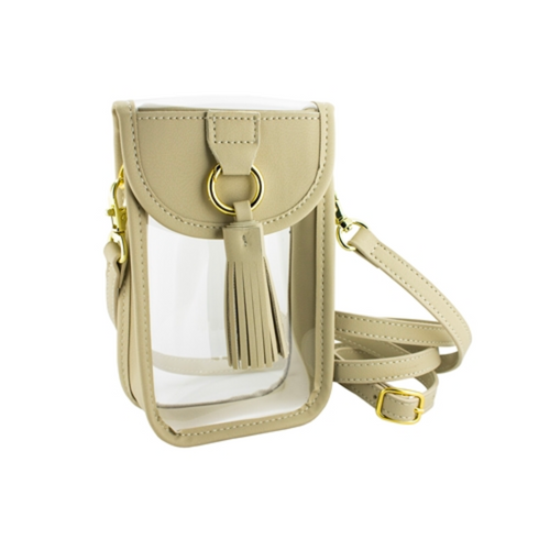 Cell Phone Crossbody - Clear PVC - Tan Accents