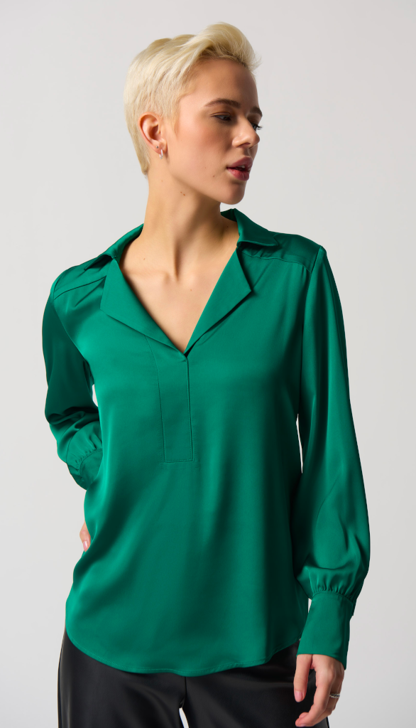 Notched Collar Satin Blouse