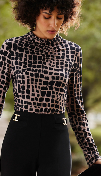 Mock Neck Animal Print Top