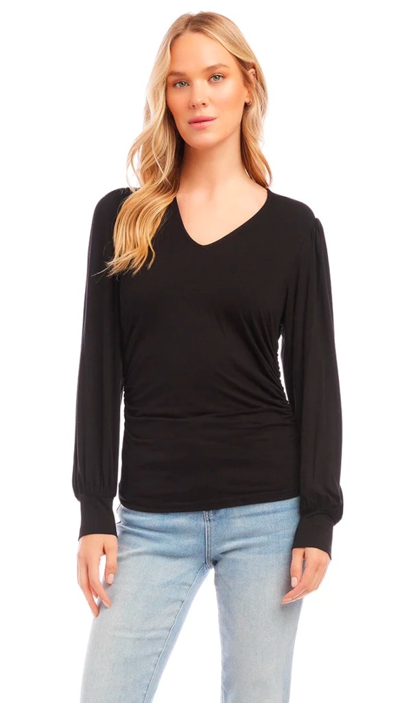 Shirred V Neck Top
