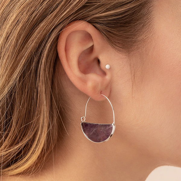 Stone Prism Hoop Earring - Black/Gold
