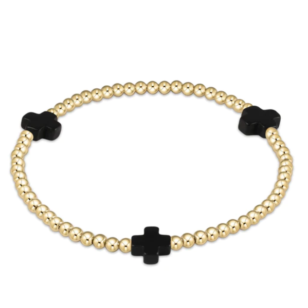 Signature Cross 3mm Bead Bracelet - Onyx