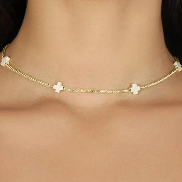 15" Choker Sig. Cross - Off Wht. 2mm