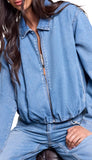 Bubble Denim Jacket With Back Pleat