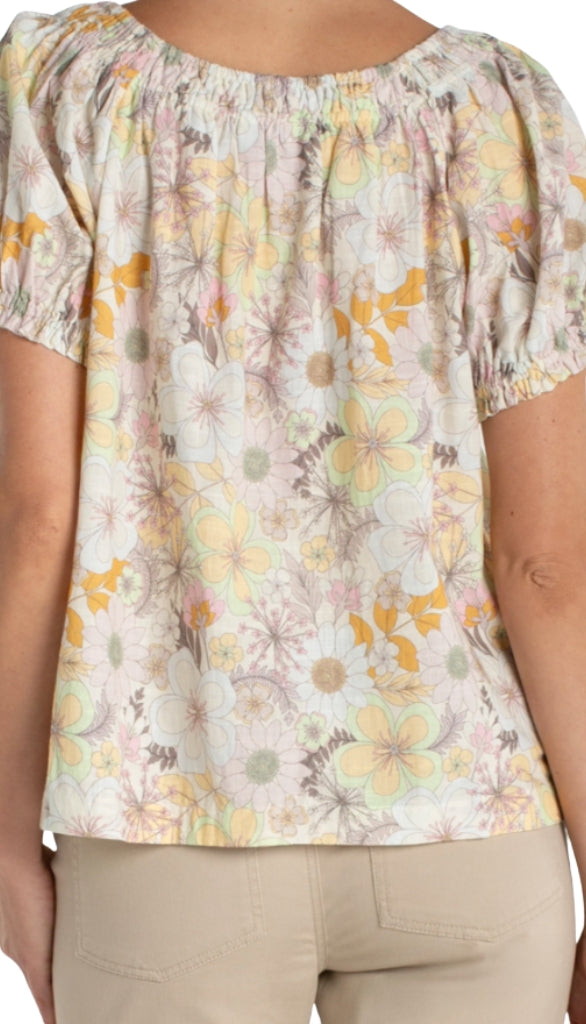 Short Sleeve Tie Neck Woven Top