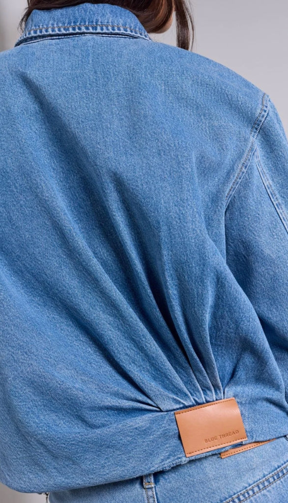Bubble Denim Jacket With Back Pleat