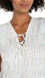 Sleeveless Tie Front Top With Smocking