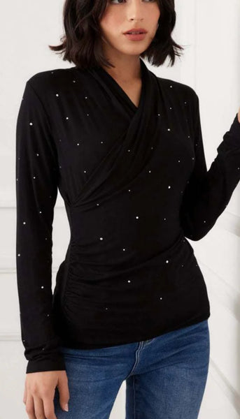 Drape Front Crossover Top with Sparkle