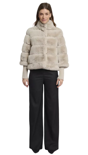 Faux Fur Jacket With Knitted Sleeve
