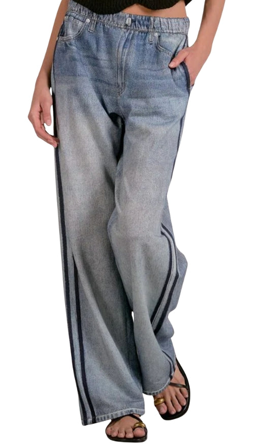 Faux Denim Track Pants