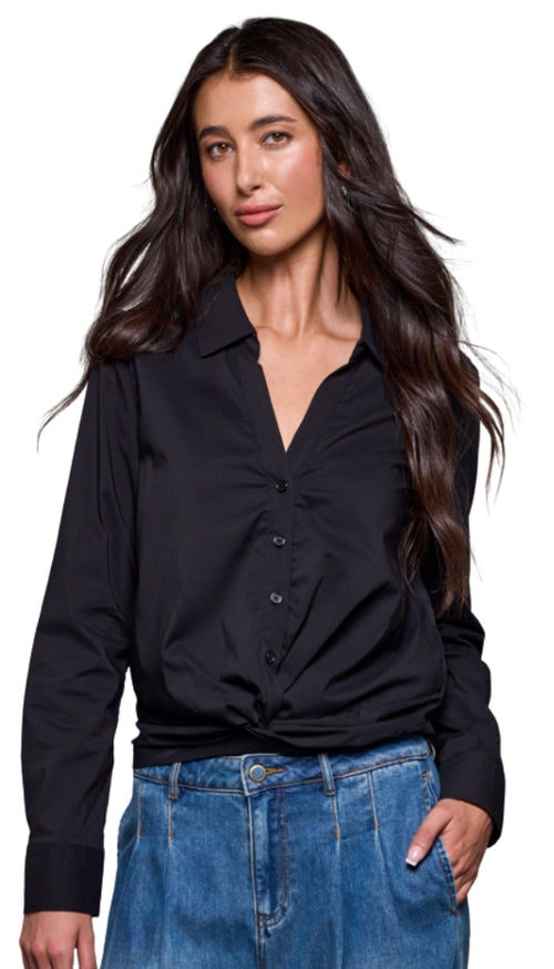 Long Sleeve Shirt With Front Knot Back Elastic