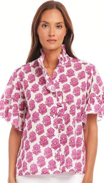 Short Sleeve Ruffle Trim Top