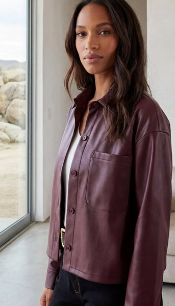 Faux Leather Button Up Shirt