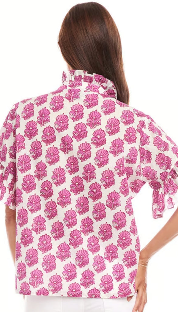 Short Sleeve Ruffle Trim Top