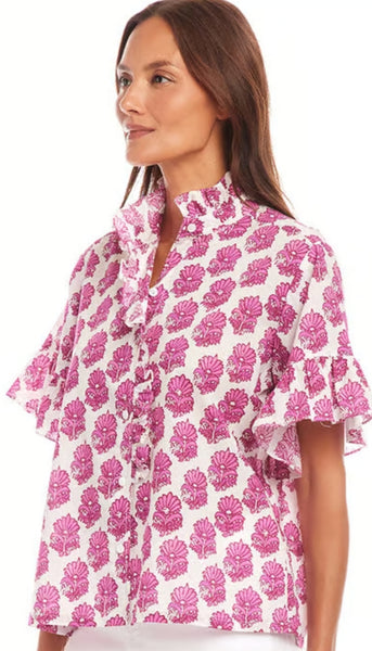 Short Sleeve Ruffle Trim Top