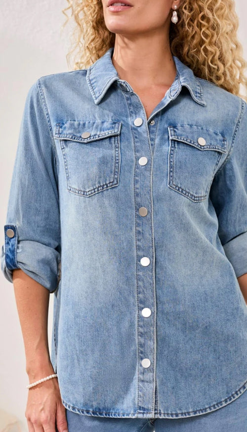 Classic Denim Shirt With Roll Sleeve