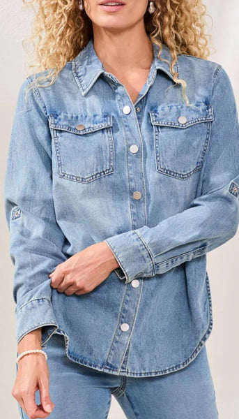 Classic Denim Shirt With Roll Sleeve
