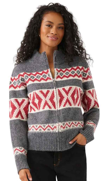 Mock Neck Jacquard Zip Sweater