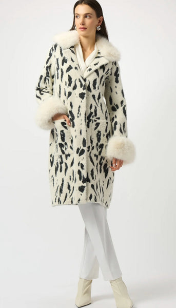 Animal Jacquard Coat With Faux Fur