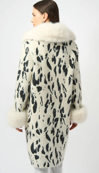 Animal Jacquard Coat With Faux Fur