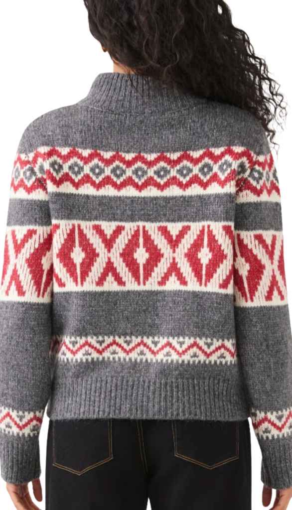 Mock Neck Jacquard Zip Sweater