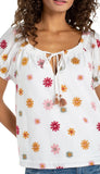 Short Sleeve Tie Neck Woven Top